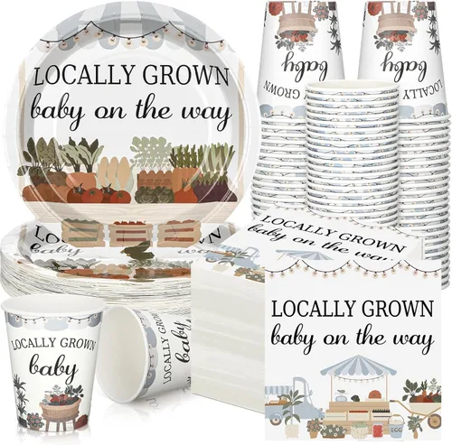 Miniatura 21 de Hushee 200 piezas de platos de papel, servilletas y vasos florales para baby shower, juego de vajilla para fiesta de baby shower, vasos y Rosa