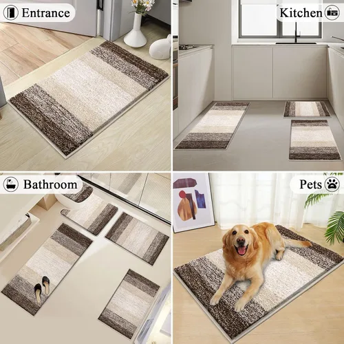 Miniatura 6 de Vaukki Juego de 5 alfombras de baño, antideslizantes, de microfibra peluda, absorbentes, lavables, para bañera
