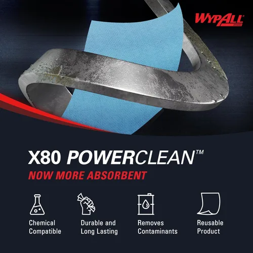 Miniatura 8 de WypAll PowerClean X80 Paños de Limpieza de Uso Pesado (41043), Jumbo, Toallas de Uso Extendido, Azul (1 Rollo de 455 Hojas, Total de 455 Hojas)