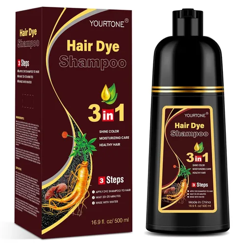 YOURTONE Champú de tinte para el cabello castaño oscuro 3 en 1 para cobertura de cabello gris, champú de color de cabello para mujeres y hombres,