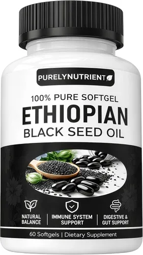 Cápsulas blandas de aceite de semilla negra etíope | Aceite de semilla negra etíope orgánico prensado en frío | 4.64% timoquinona | Sin OMG, sin