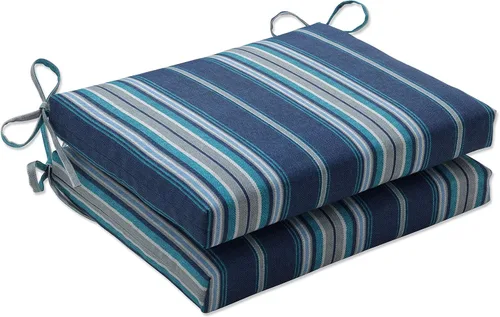 Miniatura 25 de Pillow Perfect Cojín cuadrado para asiento de silla esquinera para interiores y exteriores con lazos, relleno de fibra de felpa, resistente a
