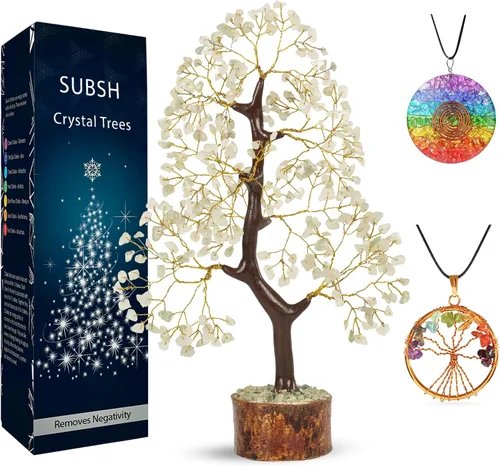 Miniatura 9 de Árbol de la vida de cristal amatista de 10-12 pulgadas con 2 colgantes de chakra – Bonsái de cristal sanador, árbol del dinero para energía