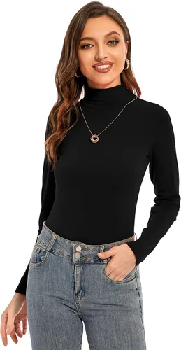 Miniatura 2 de YepClick Camiseta de manga larga con cuello alto para mujer casual ligera ajustada acogedora capa base