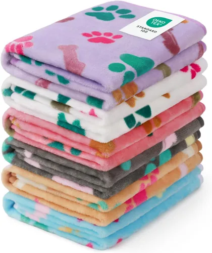 Luciphia 1 paquete de 6 mantas para perros y gatos, manta de forro polar suave y esponjosa para mascotas, diseño cálido y lindo estampado de Hueso