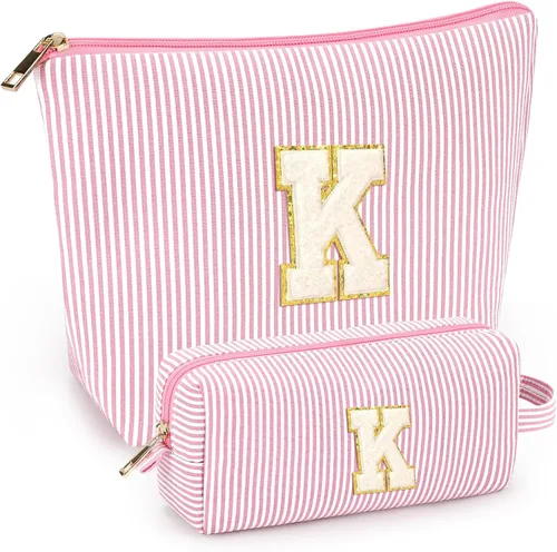 Miniatura 18 de 2 piezas de bolsas de maquillaje iniciales para mujeres: bolsa de cosméticos para viaje y artículos de tocador - Regalos de cumpleaños para niñas