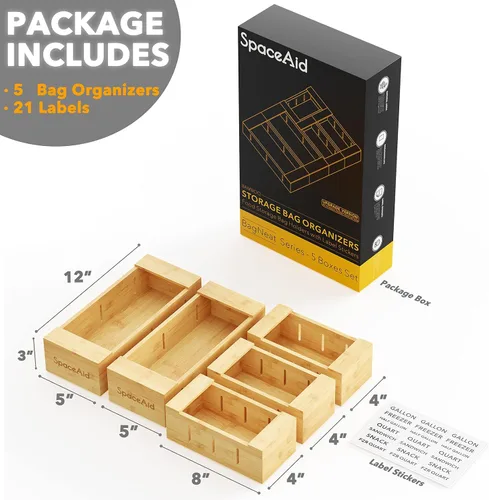 Miniatura 5 de SpaceAid WrapNeat Dispensador de envolturas 2 en 1, organizador de almacenamiento de bolsas SpaceAid para cajón de cocina, (juego de 5)