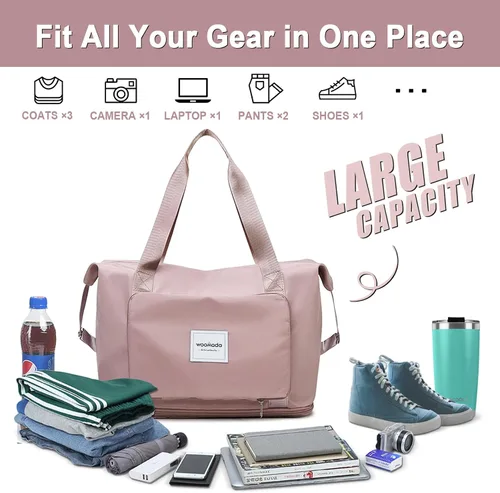 Miniatura 3 de WOOMADA Bolsa de viaje plegable, bolsas de fin de semana para mujer, bolsa de mano con espacio expandible, bolsas de transporte para aviones