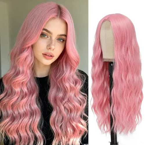 Miniatura 7 de YBYMCAI - Peluca azul larga y ondulada para mujer, parte media, peluca azul degradada de 26 pulgadas, pelo natural rizado sintético, fibra Azul