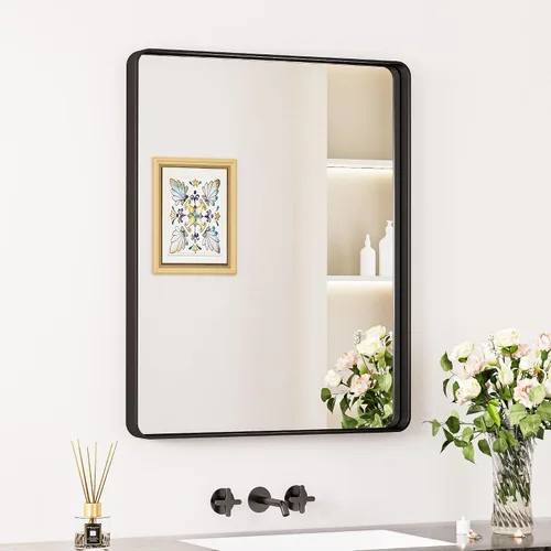 Miniatura 33 de Keonjinn Espejos de baño negros para sobre el fregadero, espejos cuadrados grandes de 36 x 36 pulgadas para pared, espejo rectangular redondeado