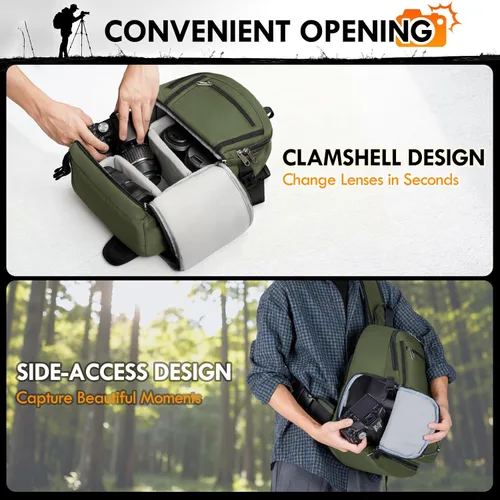 Miniatura 4 de RAINSMORE Bolsa para cámara DSLR y sin espejo para fotógrafos, impermeable, pequeña funda cruzada con inserto acolchado extraíble y soporte