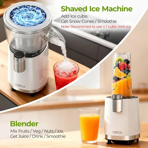 Miniatura 3 de QIBOX Máquina de Conos de Nieve y Licuadora de Batidos 2 en 1, Potente Máquina de Hielo Raspado de 700W, Máquina de Granizados, Preparador