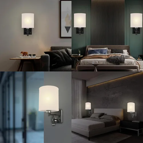 Miniatura 7 de LEDMyplace - Apliques de pared LED de 1 luz, lámpara de interior para sala de estar con puertos USB y tomacorriente, base E26, cuerpo de hierro