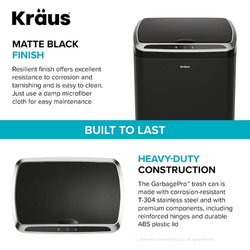 Miniatura 11 de Kraus GarbagePro Bote de basura rectangular de 13 galones manos libres con sensor de movimiento operado por batería en acabado negro mate con tapa