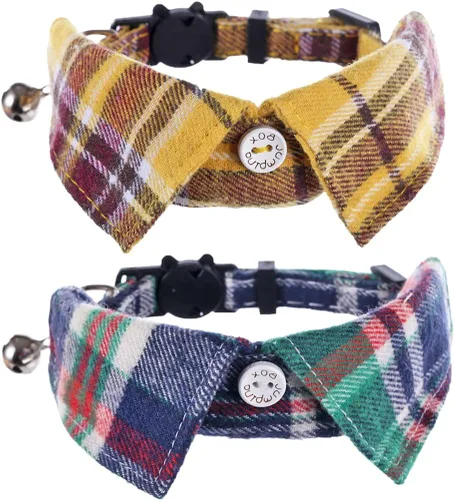 Miniatura 8 de Juego de 2 collares de gato con corbata de moño y campana para gatito ajustable de seguridad