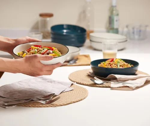 Miniatura 5 de KooK Juego de cuencos de porcelana para pasta, borde negro, juego de 4 40 oz