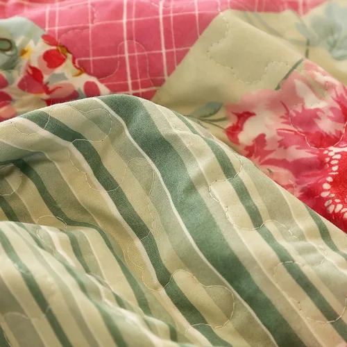 Miniatura 4 de Cmfshape - Juego de edredón de verano floral King acolchado, juego de edredón rosa romántico King, juego de ropa de cama reversible cosido para Rosa