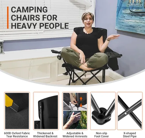 Miniatura 3 de KingCamp Sillones plegables portátiles acolchados para exteriores con portavasos integrado, funda térmica aislada y bolsillo de almacenamiento Negro
