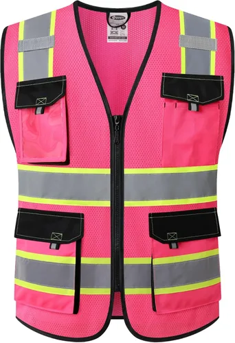 Miniatura 20 de JKSafety - Chalecos de seguridad reflectantes de alta visibilidad para hombres y mujeres, con bolsillos, ropa de seguridad de malla