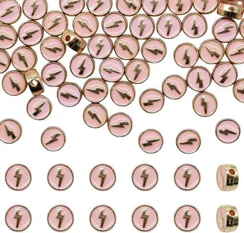 Miniatura 5 de Decoendiy 100 cuentas de relámpago esmaltadas de aleación de 0.315 pulgadas (0.315 in), forma redonda plana de destello, espaciador suelto colorido