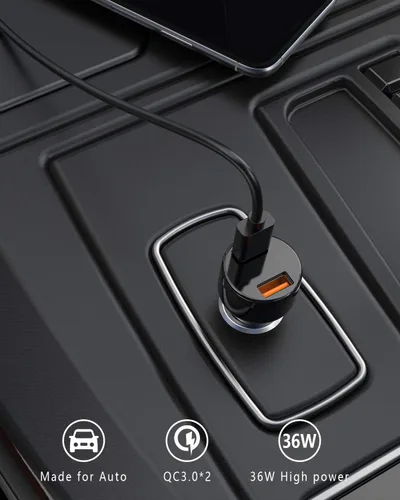 Miniatura 4 de Cargador de coche, mini 36 W dual USB QC 3.0 puertos adaptador de cargador rápido para coche compatible con Samsung Note 9/Galaxy S10/S9/S8, negro