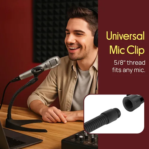 Miniatura 2 de Pyle PMKS8 - Soporte universal para micrófono de mesa con soporte flexible de cuello de cisne de 8.2 pulgadas y base sólida en forma de U, perfecto