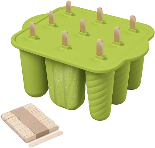 Miniatura 3 de Moldes de silicona para paletas de hielo, 9 cavidades, hecho en casa, congelado, sin BPA, moldes de silicona para congelador con 50 varillas, molde