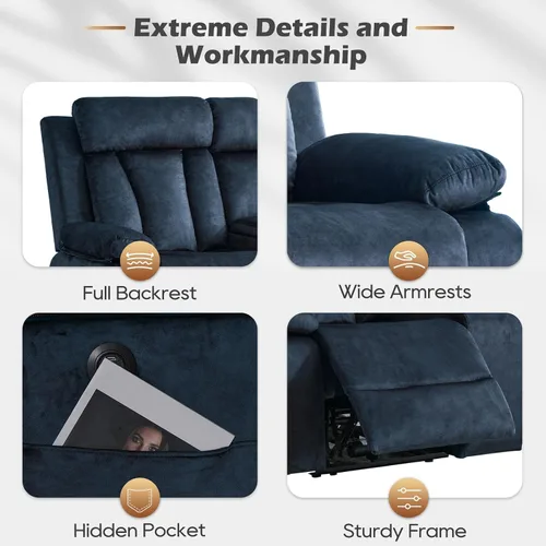 Miniatura 5 de Sofá biplaza reclinable eléctrico con consola, sofá reclinable eléctrico con calor y masaje, sofá biplaza reclinable de pared con puertos dobles