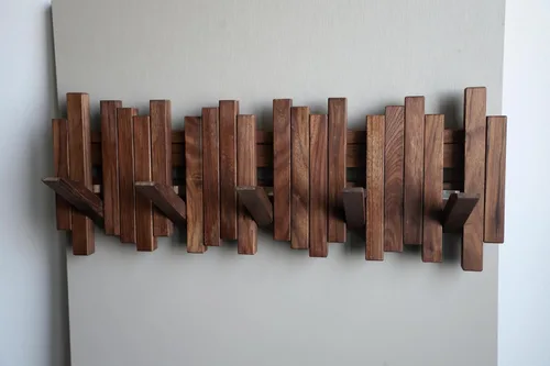 Miniatura 2 de Perchero de madera natural para piano de pared Perchero de pared Perchero de pared abatible con 5 ganchos Gancho de arte para pared