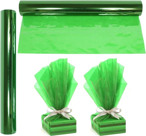 Rollo de envoltura de celofán verde | 100 pies de largo X 16 pulgadas de ancho | 2.3 mil de espesor, verde transparente | Para regalos, canastas,