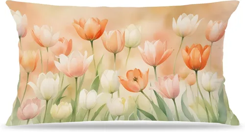 Miniatura 13 de Juego de 2 fundas de almohada florales con lazo de cinta azul y rosa de 18 x 18 pulgadas, decoración de dormitorio de habitación preparada, fundas