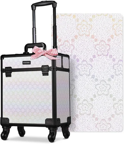 Miniatura 70 de BYOOTIQUE estuche rodante para maquillaje 4 en 1, con cerradura, maletín tipo trolley para cosméticos, con 4 ruedas extraíbles, organizador de viaje