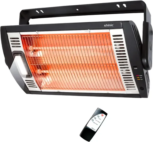 Shinic Calentador de garaje, calentador de taller montado en el techo de 1500 W con control remoto, 5 ajustes de modo, inclinación de 90°,