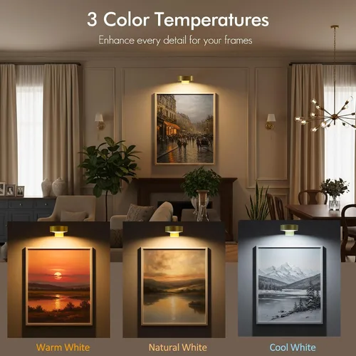 Miniatura 2 de Paquete de 3 luces para cuadros de pared, luz LED para pintura operada por batería recargable con control remoto regulable y temporizador, 3 modos