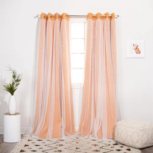 Miniatura 36 de Best Home Fashion Par de cortinas opacas con revestimiento de tul y corte láser, paneles de ventana con ojales plateados para dormitorio, habitación