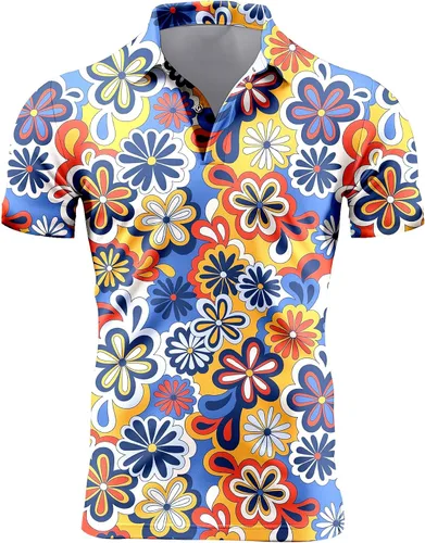 Miniatura 65 de Camisa de golf de los años 80 para hombre, ajuste seco, manga corta, estampada, divertidas, camisas de golf de los años 90 para hombre