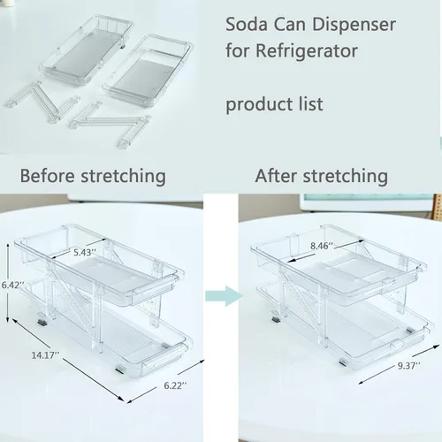Miniatura 4 de Paquete de 2 dispensadores de latas de soda para refrigerador, organizador de latas de soda de ancho ajustable, organizador apilable de bebidas