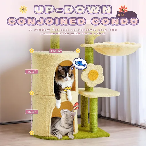 Miniatura 5 de Erinnyees Árbol de flores para gatos, torre para gatos de 38.2 pulgadas, torre de árbol de gatito de varios niveles para interiores, casa de gatitos