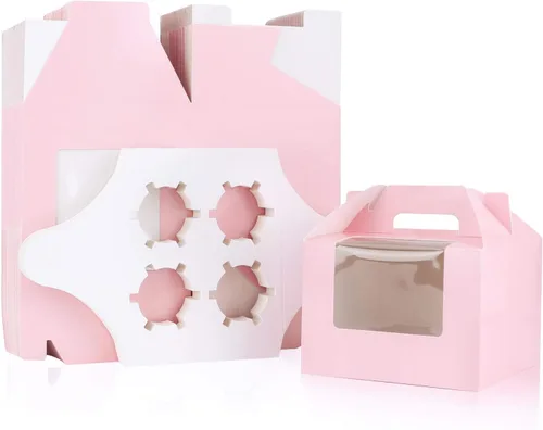Miniatura 22 de EUSOAR Cajas individuales para cupcakes, 25 recipientes individuales de 3.6 x 3.6 x 4.3 pulgadas, cajas de regalo para magdalenas con asa para Rosa