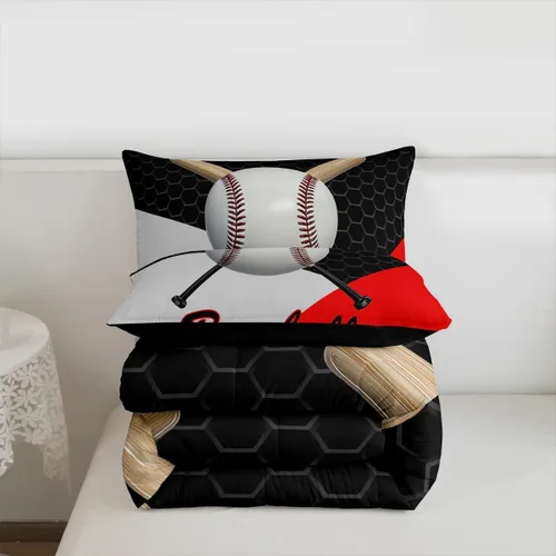Miniatura 7 de Juego de edredón de béisbol en 3D para niños, tamaño twin, juego de ropa de cama para niños amantes de los deportes de juegos de pelota, decoración