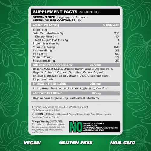 Miniatura 6 de EHP Labs OxyGreens Super Greens Powder - Superalimento de espirulina y clorella, jugo verde en polvo y suplementos de verduras con fibra prebiótica
