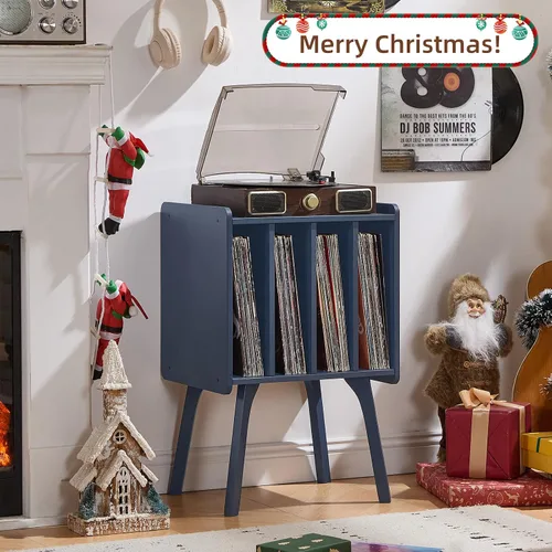 Miniatura 3 de LELELINKY Soporte para tocadiscos, mesa de almacenamiento de discos de vinilo con 4 gabinetes de hasta 100 álbumes, soporte para tocadiscos moderno