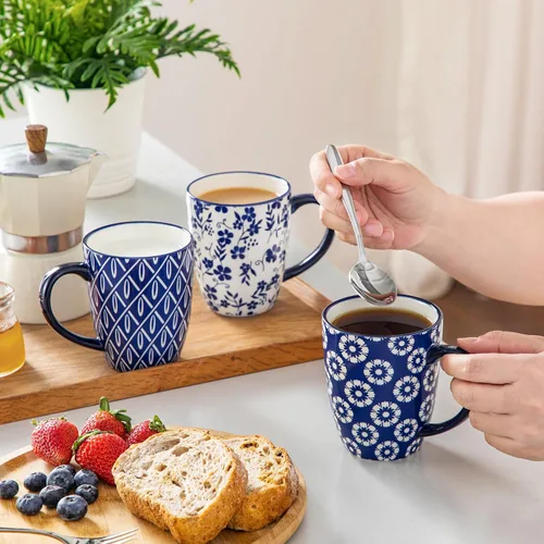 Miniatura 6 de vancasso SELENE Juego de 6 Tazas de Café, 12 Oz Tazas de Café de Porcelana con Asa, Taza de Té de Cerámica para Capuchino, Latte, Té, Cacao