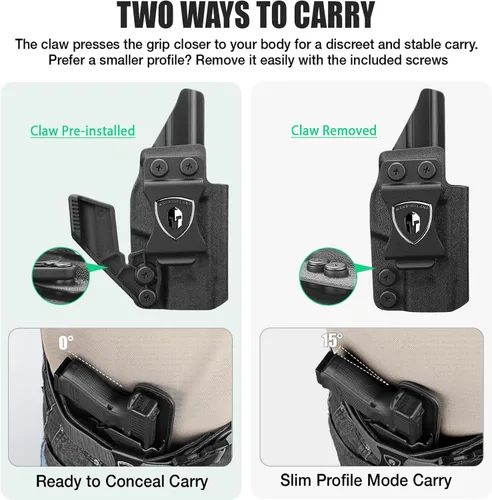 Miniatura 5 de Funda WARRIOLAND IWB de Kydex con corte óptico y garra, ajuste selecto para Glock 17/19/ 19X/ 43X/ 26/MOS, P365/P365X/ P365XL/ P320, Hellcat