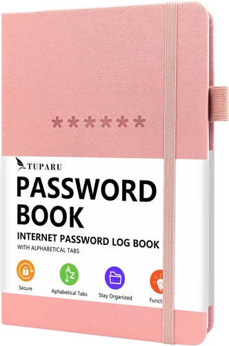 Libro de contraseñas con pestañas alfabéticas - Organizador de direcciones de Internet y contraseñas de tapa dura - Cuaderno de contraseñas para Rosa