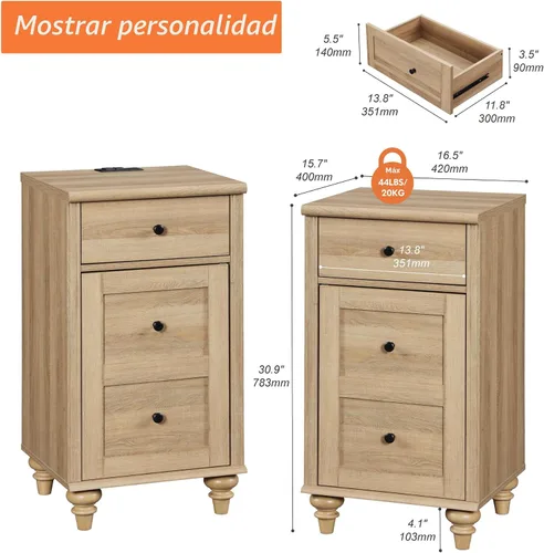 Miniatura 3 de WAMPAT Mesitas de noche con estación de carga, juego de 2 mesas auxiliares con tomas de corriente y puertos USB para sala de estar, mesa auxiliar