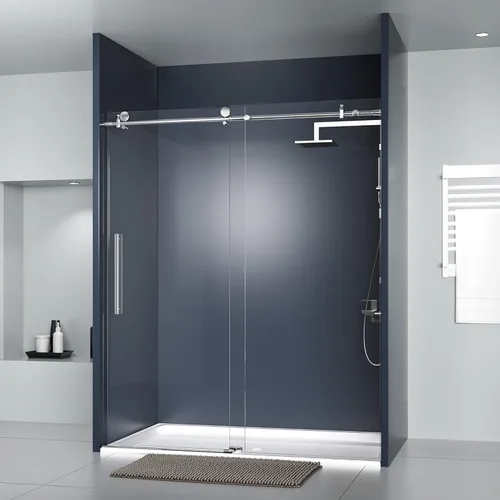 DELAVIN Puerta de regadera sin marco de 56-60 pulgadas, puerta de regadera corredera para baño, vidrio templado transparente de 5/16 pulgadas (8mm),