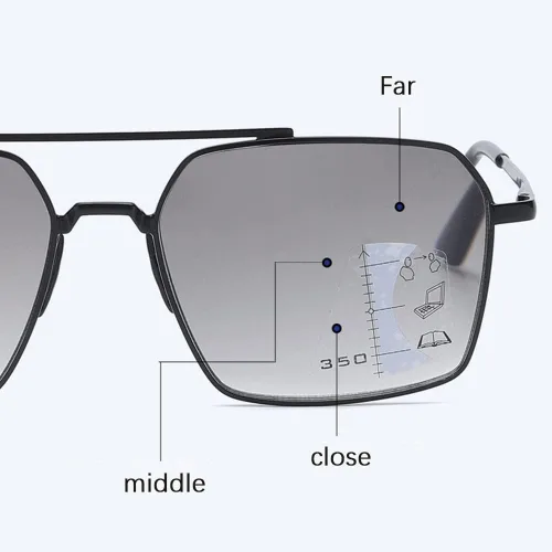 Miniatura 5 de Gafas de lectura para exteriores 2.0, lentes de sol fotocromáticas progresivas multifocal, lector de computadora, lentes de marco de metal negro