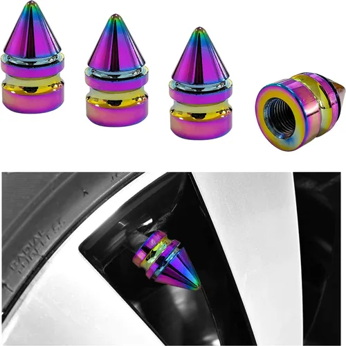 Miniatura 7 de Ziciner 4 tapas de válvula de neumático de automóvil, accesorios de aleación de aluminio con pinchos, cubiertas de vástago de rueda a prueba de Verde
