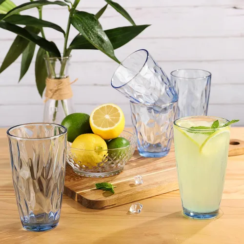 Miniatura 6 de CREATIVELAND Highball - Juego de 6 vasos de vidrio, color azul claro, para agua, cóctel, jugo, cerveza, café helado, cristalería azul transparente